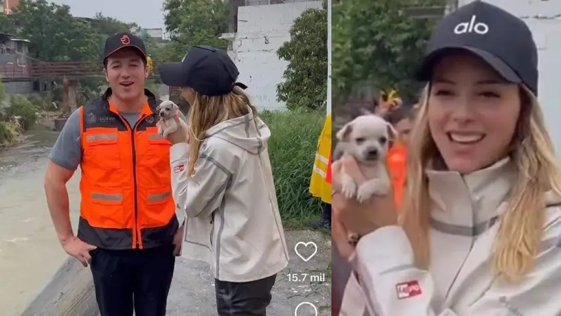 Samuel García y Mariana Rodríguez adoptan a un perrito que se encontraron en una zona afectada por lluvias
