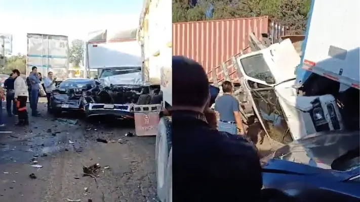 Aparatoso accidente en la carretera CDMX - Querétaro: 2 trailers, 2 camionetas y un camión involucrados