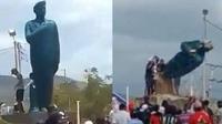 VIDEO: Tumban estatua de Hugo Chávez en protestas tras las elecciones de Venezuela
