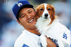 Shohei Ohtani y su perro Decoy lanzan la primera bola en la victoria de los Dodgers sobre los Orioles