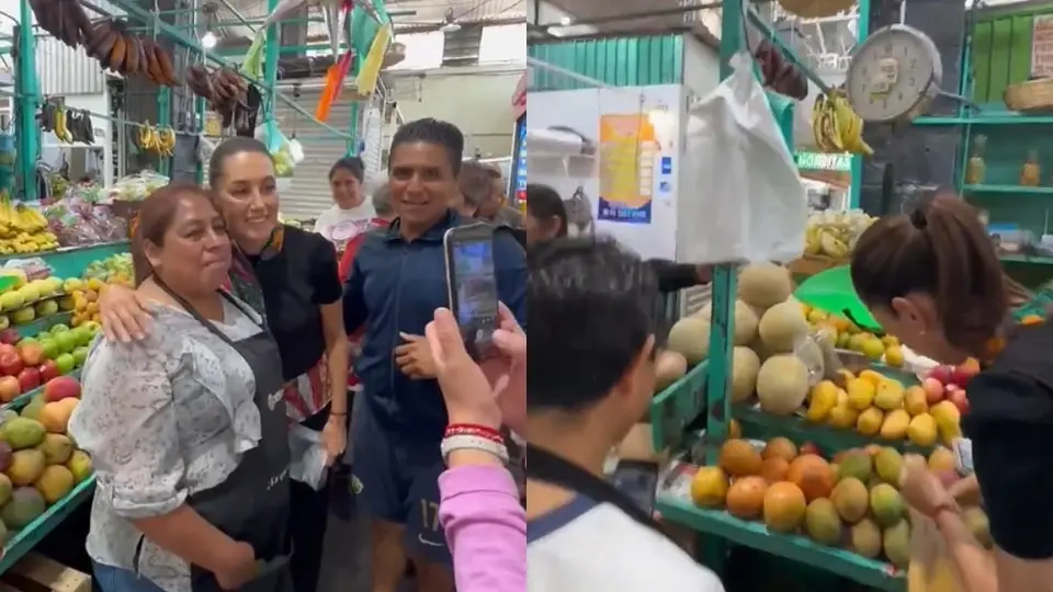 Claudia Sheinbaum es captada en el mercado de Tlalpan comprando mangos