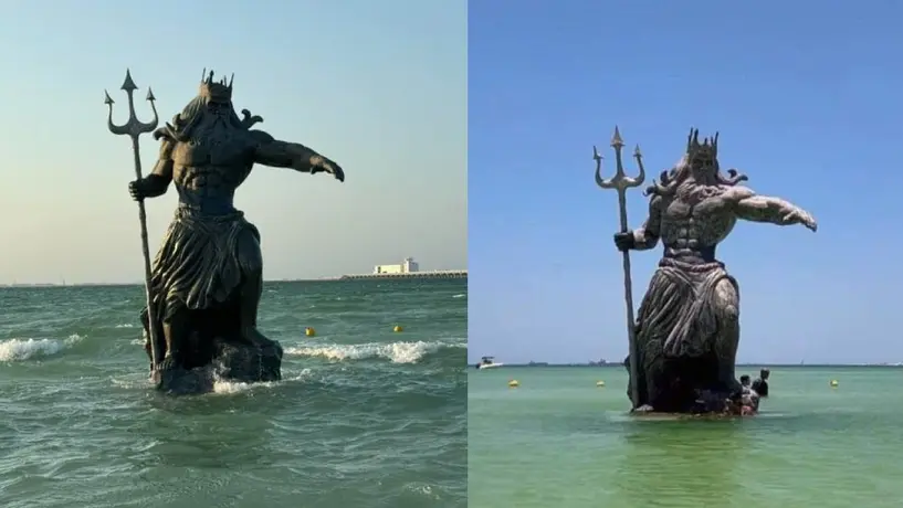 ¡Poseidón de 3 metros llega a Yucatán! Instalan estatua en el Malecón de Progreso