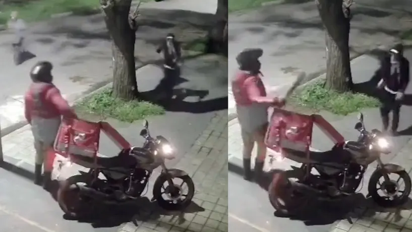 VIDEO: Intentan asaltar a un repartidor de comida y este saca un machete y los machetea