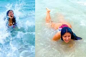 VIDEO: Salma Hayek queda atrapada entre las olas en el Día Mundial de los Océanos