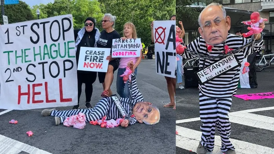Así esperaron a Benjamin Netanyahu afuera del hotel ante su llegada a Estados Unidos
