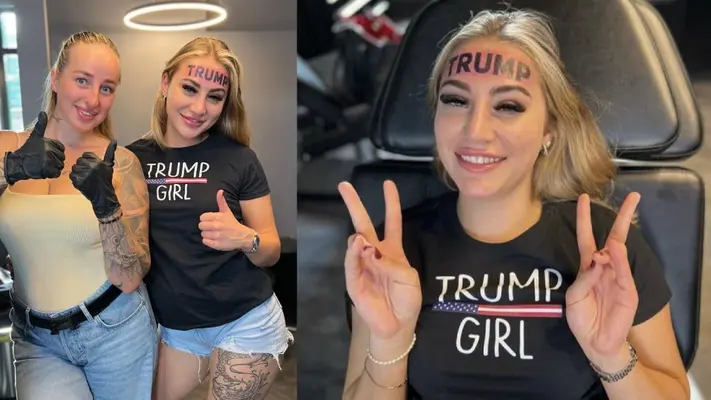Modelo que vende contenido exclusivo se tatúa “Trump” en la frente y se hace viral