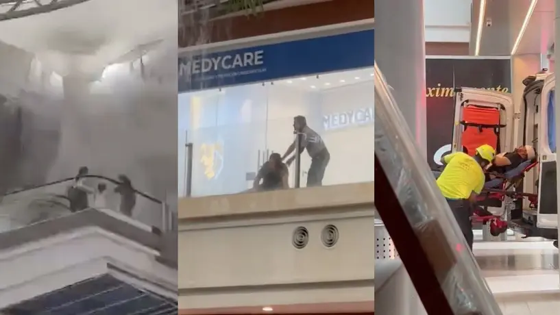 VIDEO: Colapsa techo de cristal por las intensas lluvias en Plaza Áuriga de San Pedro; hay 5 heridos
