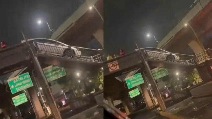VIDEO: Automovilista intenta cruzar Periférico Norte… ¡Por puente peatonal!