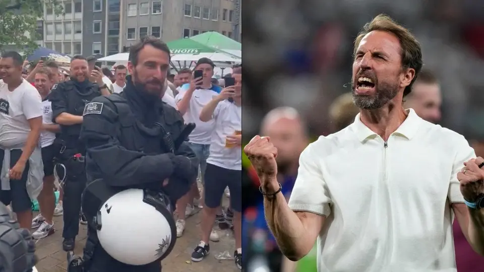 Aficionados de Inglaterra se cruzan con policía que resulta el ‘doble’ de Gareth Southgate