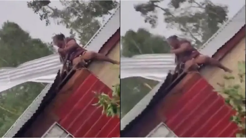 VIDEO: Mujer se aferra al techo de su casa, para que el huracán Beryl no se lo lleve