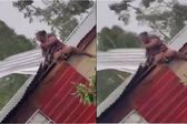 VIDEO: Mujer se aferra al techo de su casa, para que el huracán Beryl no se lo lleve