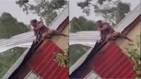 VIDEO: Mujer se aferra al techo de su casa, para que el huracán Beryl no se lo lleve