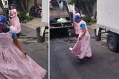 VIDEO: Trabajadores de limpieza salen a trabajar usando vestidos rosas y se viralizan