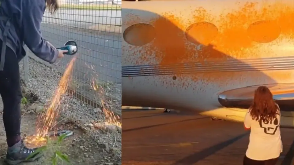 Manifestantes intentan destrozar el jet privado de la cantante Taylor Swift y son arrestados