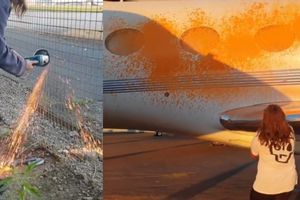 Manifestantes intentan destrozar el jet privado de la cantante Taylor Swift y son arrestados