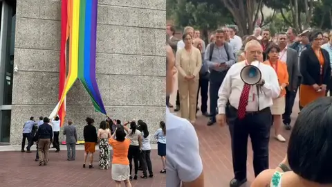 Líder sindical del Infonavit destruye bandera del orgullo gay sólo porque no le gusta