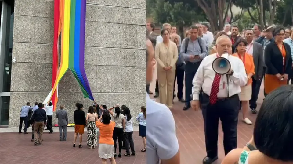 Líder sindical del Infonavit destruye bandera del orgullo gay sólo porque no le gusta