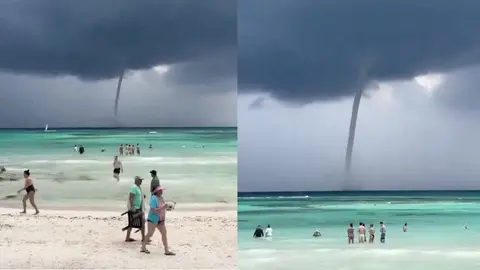¡Impresionante! Se forma tromba marina frente a playa de Tulum, Quintana Roo