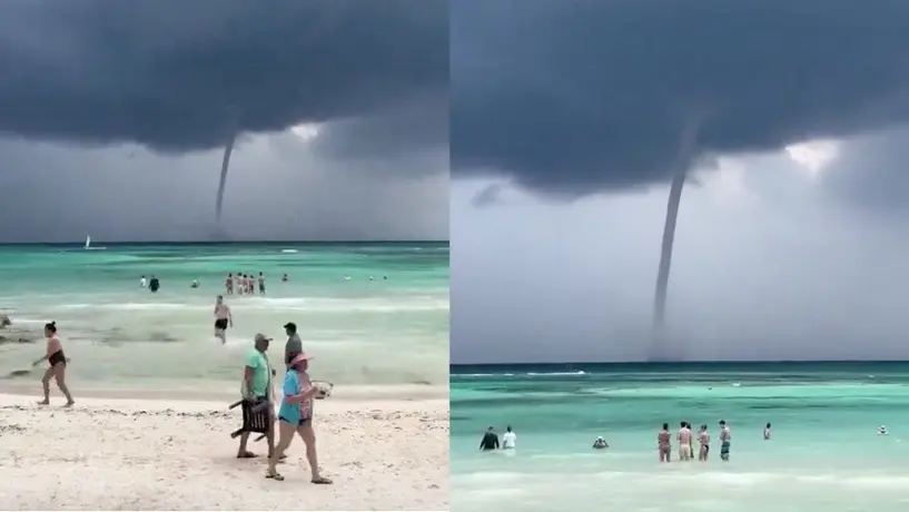 ¡Impresionante! Se forma tromba marina frente a playa de Tulum, Quintana Roo