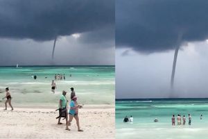 ¡Impresionante! Se forma tromba marina frente a playa de Tulum, Quintana Roo