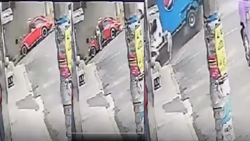 VIDEO: Por segundos, hombre se salva de ser atropellado por camión repartidor