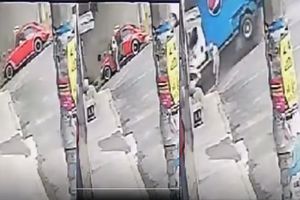VIDEO: Por segundos, hombre se salva de ser atropellado por camión repartidor
