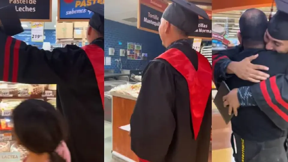 VIDEO: Joven recién graduado de la preparatoria visita a su papá en el trabajo y festejan juntos