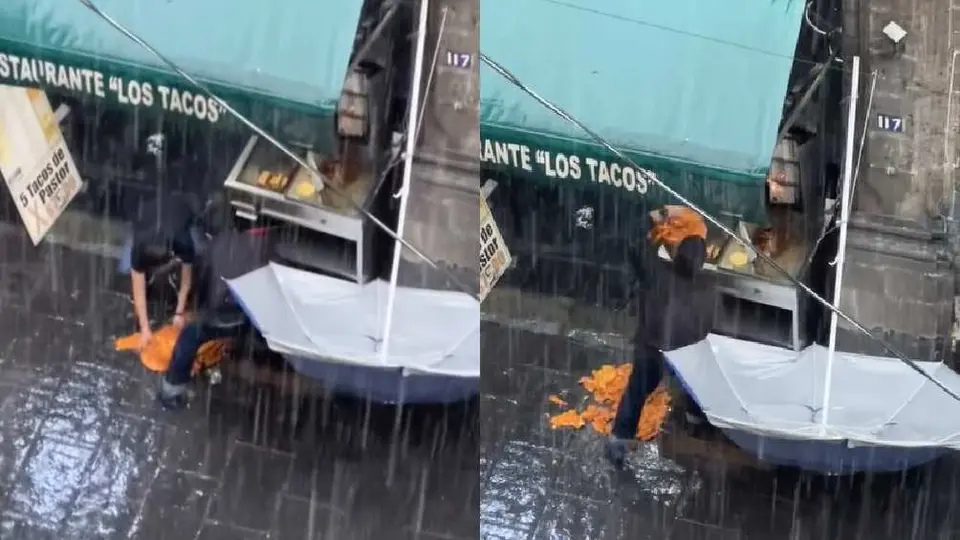 VIDEO: Trompo al pastor cae al suelo y taqueros lo recogen para seguir vendiendo tacos en CDMX