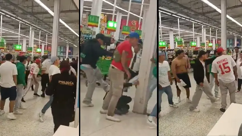 VIDEO: Presuntos farderos golpean a policía y guardias de un Aurrera