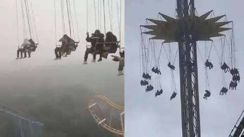 VIDEO: Durante tormenta, visitantes quedan atrapados en las sillas voladoras de Six Flags México