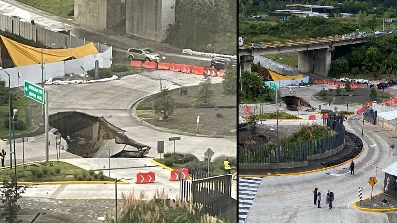 Sorprende socavón de 10 metros a vecinos de exclusiva zona de Huixquilucan, Estado de México