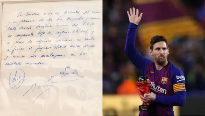 Subastan servilleta que llevó a Messi al Barcelona a los 13 años en 965 mil dólares