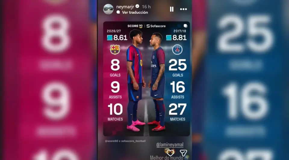 Números de Neymar Jr. en el PSG y de Lamine con el Barcelona | CAPTURA DE PANTALLA