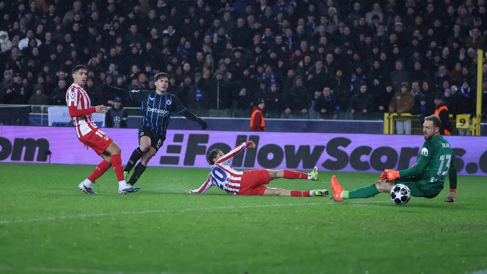 Brujas rescató agónico empate ante Atlético de Madrid en casa en los Playoffs de la Champions League