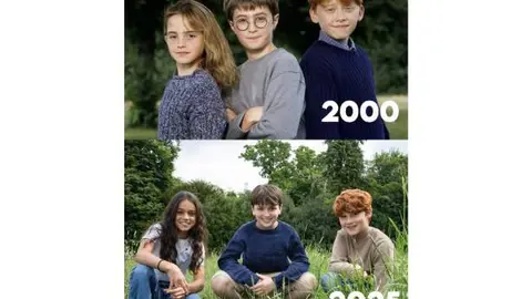 Elenco del año 2000 y elenco de 2025. / X