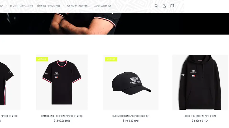 El sitio presenta que los principales productos del piloto mexicano están agotados | CAPTURA DE PANTALLA