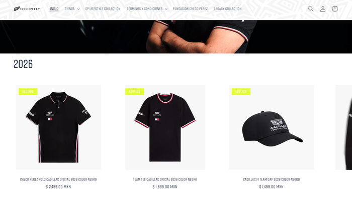 El sitio presenta que los principales productos del piloto mexicano están agotados | CAPTURA DE PANTALLA