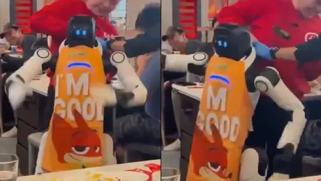 VIDEO: Robot mesero “pierde la cabeza” y arma caos en restaurante de California