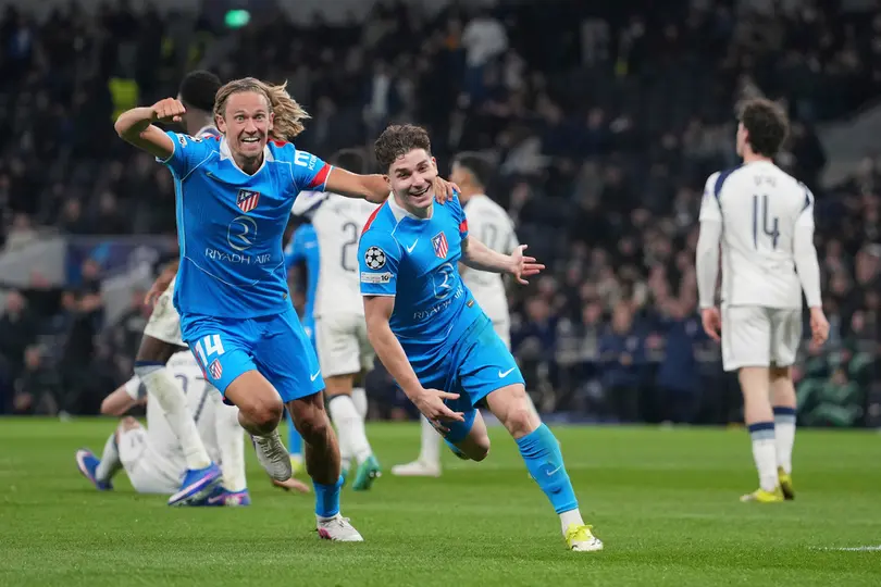 Julián Álvarez en celebración por su gol en el partido de Atlético de Madrid contra Tottenham | AP