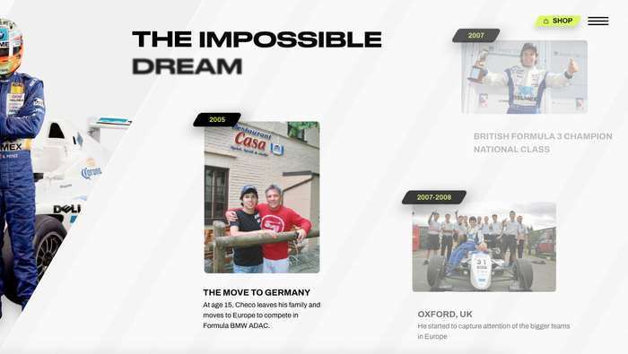 La página de Checo Pérez hace un recorrido por la trayectoria del mexicano | CAPTURA DE PANTALLA