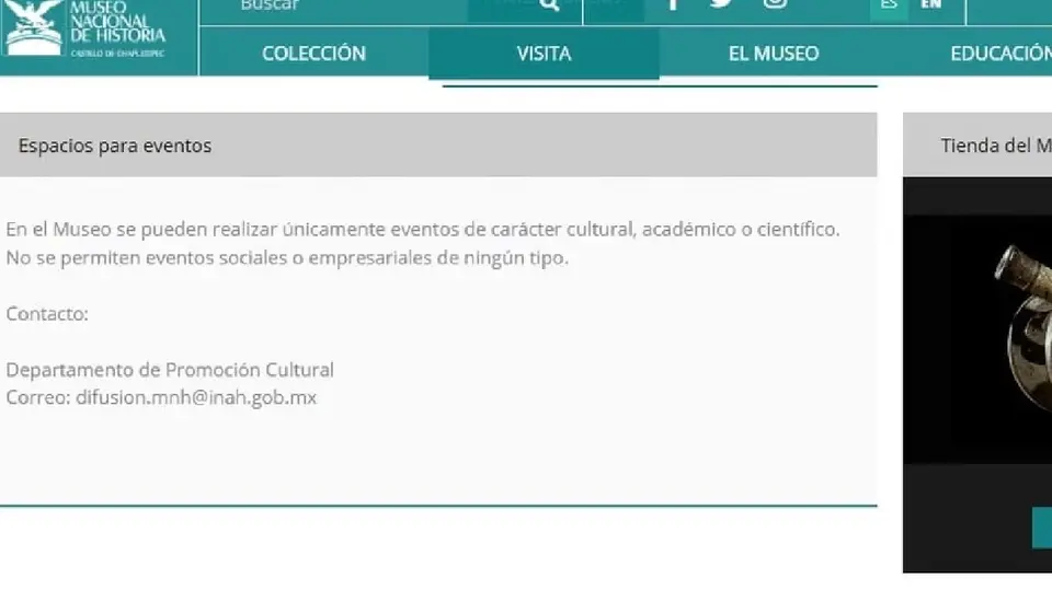 Contacto y condiciones para la renta del Castillo de Chapultepec / INAH