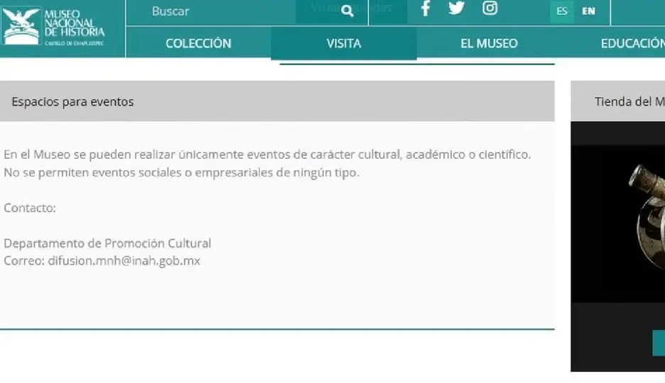 Contacto y condiciones para la renta del Castillo de Chapultepec / INAH