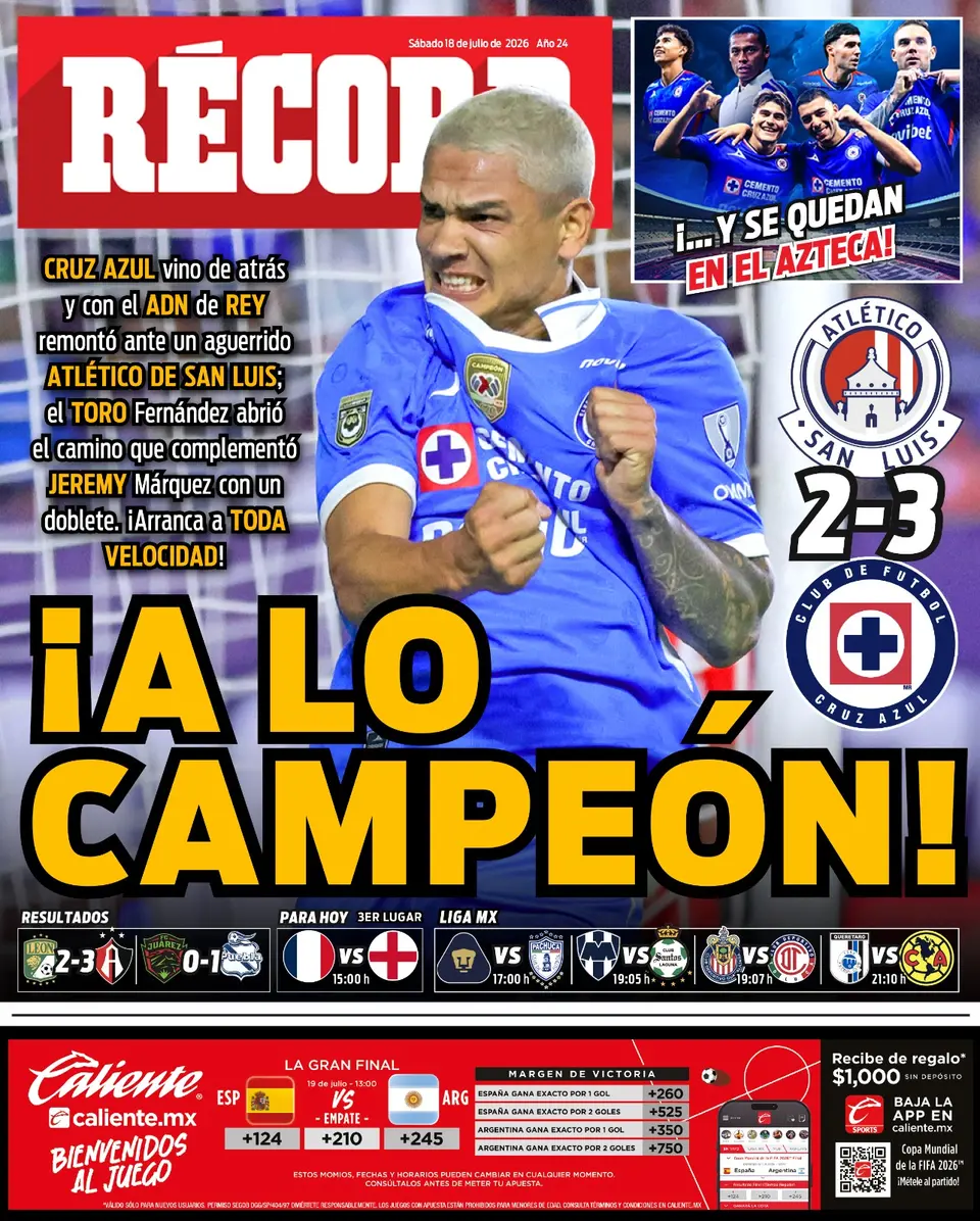 Portada RÉCORD 18 julio 2026