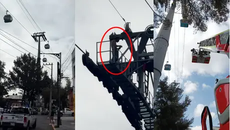 VIDEOS: Hombre sube a torre del Cablebús Línea 1 y suspenden servicio para rescatarlo