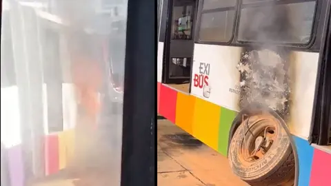 Mexibús se incendia en pleno día de trabajo; el fuego empezó en las llantas traseras