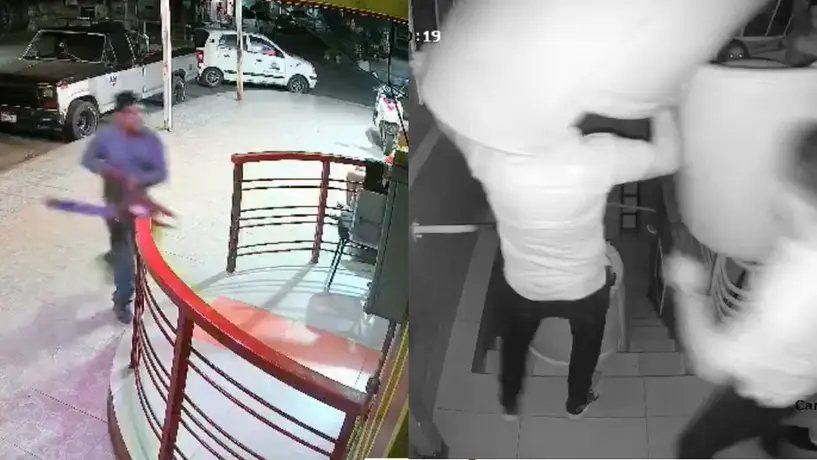 Hombre amenaza con motosierra a personal de un table dance VIDEO