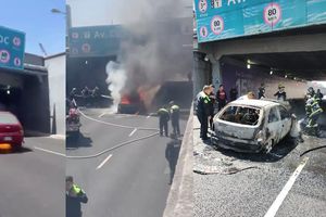 En plena Alerta Naranja en la CDMX, arde auto en carriles de Viaducto