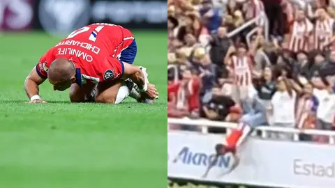 Aficionado de Chivas imita al ‘Chicharito’ y se avienta clavado de la grada a la cancha del Akron