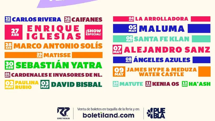 Feria de Puebla 2024 estará llena de pop, reggaetón, cumbia y rock