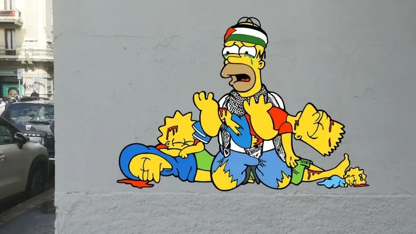 Los Simpson, versión palestinos, aparecen en un mural en Milán